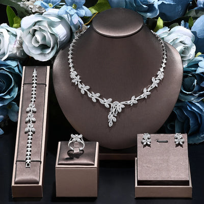 Luxury 4PCS Wedding Jewelry Set For Women Wedding Party Zirconia Dubai Bridal jewelry Set 2024