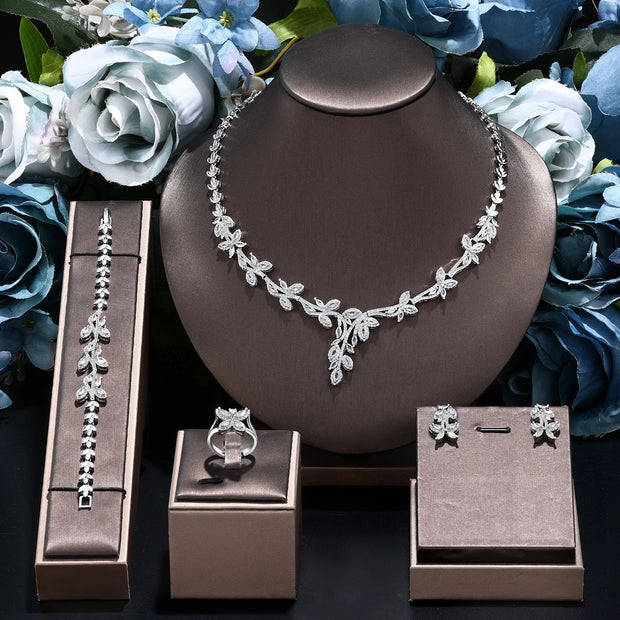 Luxury 4PCS Wedding Jewelry Set For Women Wedding Party Zirconia Dubai Bridal jewelry Set 2024