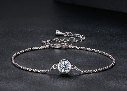 WOSTU Moissanite Solitaire Round Bracelet For Women , s925 Silver Diamound Cut Charm Bracelets Wedding Engagement Jewelry Gift