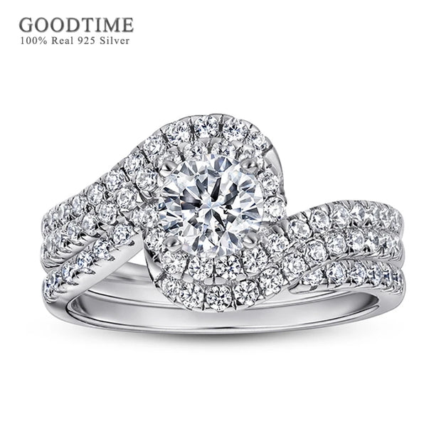 Ring Set For Women Lady Pure 100% 925 Sterling Silver Zircon Wedding  Engagement Twist Ring Jewelry Band For Party
