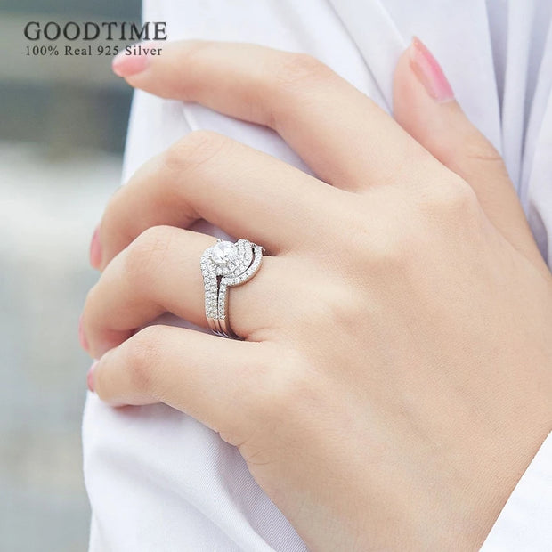 Ring Set For Women Lady Pure 100% 925 Sterling Silver Zircon Wedding  Engagement Twist Ring Jewelry Band For Party