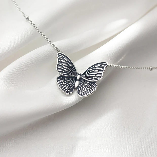 Real 925 Sterling Silver Retro Flying Butterfly Pendant Necklace for Women 2 Style Pendant Fine Jewelry 2020 Design