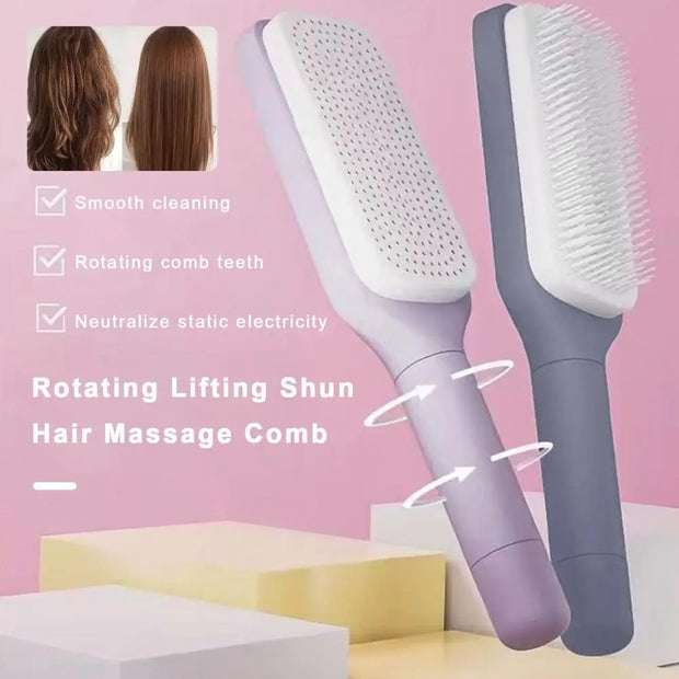 Comb Long Handle Anti-static Scalp Massage Hair Comb for Women Self Hair Brush with Retractable Comb Hairdressing Tool
