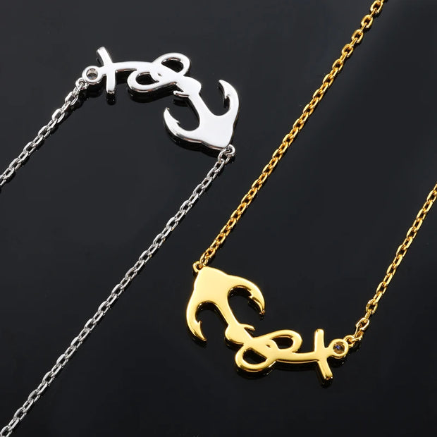 THUE High Quality Unisex 925 Silver Anchor Necklace For Men Women Hip Hop Jewelry Gifts