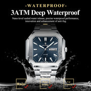 POEDAGAR Luxury Square Fashion Man Wristwatch Waterproof Luminous Date Week Quartz Men's Watches Stainless Steel Men Watch Reloj