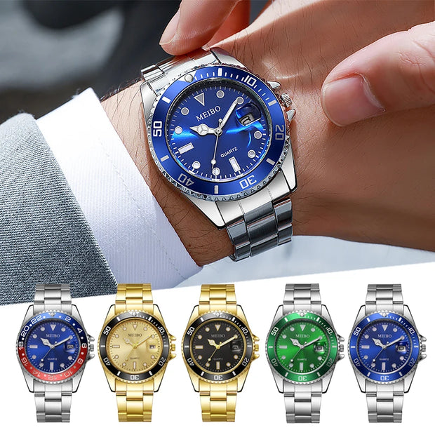 Stainless Steel Watch Men's European and American Business Leisure Quartz Watch Waterproof Outdoor Sports Watch