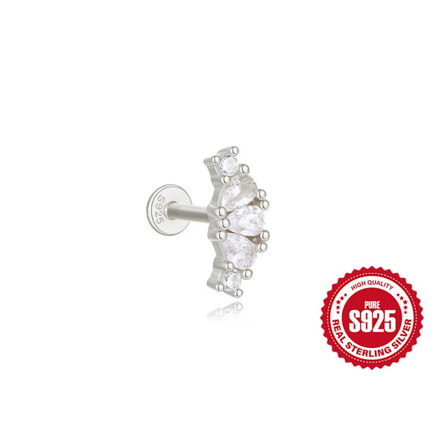 CANNER 1pc 925 Silver Horse Eye Stars Flower studs For Women 18K Gold Flat Head Threaded Puncture Ear Bone Ins Fine Jewelry