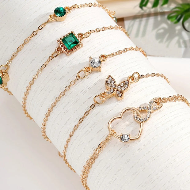 Vintage-Inspired Bracelet Set with Sparkling Rhinestones - Infinity & Geometric Designs, Perfect for Casual Attire or Gifti