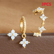 3PCS Stainless Steel Multicolor Crystal Hoop Earrings Set For Women Zircon 18K Gold Plated Huggie Pendant Piercing Jewelry