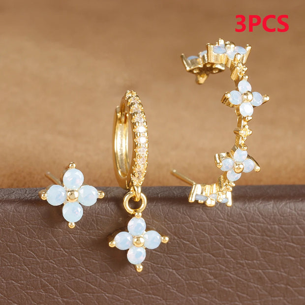 3PCS Stainless Steel Multicolor Crystal Hoop Earrings Set For Women Zircon 18K Gold Plated Huggie Pendant Piercing Jewelry