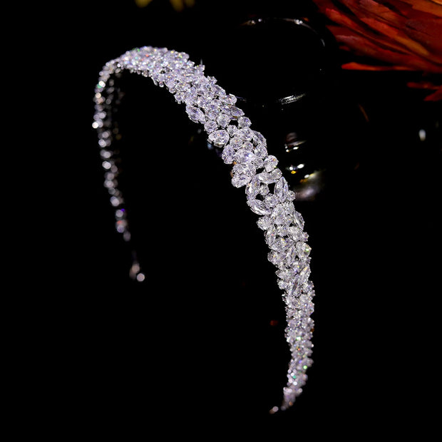 Luxury CZ Headbands Silver Color Bridal Crowns Elegant Headwear Wedding Hair Accessories Party Jewelry Bridesmaid Gift