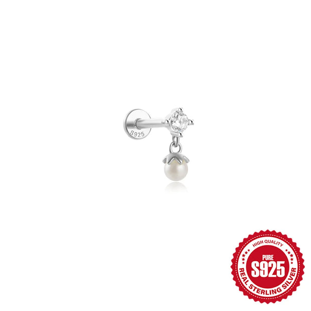 CANNER 1pc 925 Silver Horse Eye Stars Flower studs For Women 18K Gold Flat Head Threaded Puncture Ear Bone Ins Fine Jewelry