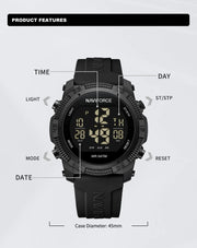 NAVIFORCE NF7104  Men's LCD Digital Casual Date and Week Alarm Waterproof Silicone Strap Electronic Watch