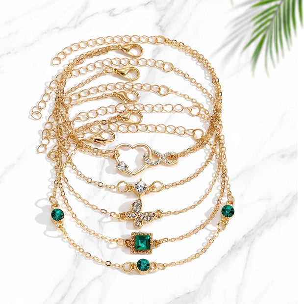 Vintage-Inspired Bracelet Set with Sparkling Rhinestones - Infinity & Geometric Designs, Perfect for Casual Attire or Gifti
