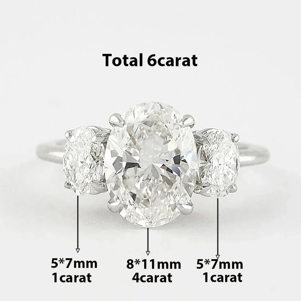 3/6cttw Real Moissanite Engagement Ring with Certificate 3-Stone Oval Cut Diamond Wedding Ring for Women 925 Silver Fine Jewelry