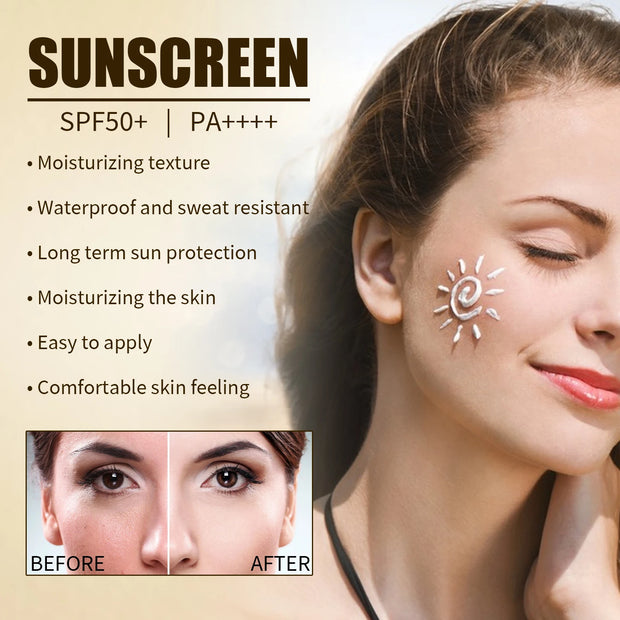 Rice Sunscreen Cream Spf 50+ UV Isolation Lasting Moisturizing Waterproof Sweatproof Oil Control Refreshing Sun Block Cream