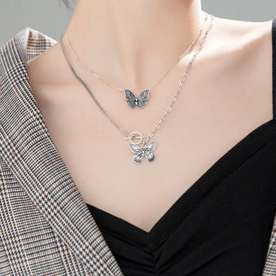Real 925 Sterling Silver Retro Flying Butterfly Pendant Necklace for Women 2 Style Pendant Fine Jewelry 2020 Design