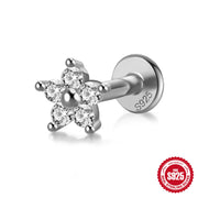 CANNER 1pc 925 Silver Horse Eye Stars Flower studs For Women 18K Gold Flat Head Threaded Puncture Ear Bone Ins Fine Jewelry