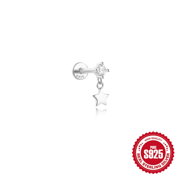 CANNER 1pc 925 Silver Horse Eye Stars Flower studs For Women 18K Gold Flat Head Threaded Puncture Ear Bone Ins Fine Jewelry