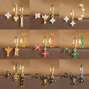 3PCS Stainless Steel Multicolor Crystal Hoop Earrings Set For Women Zircon 18K Gold Plated Huggie Pendant Piercing Jewelry