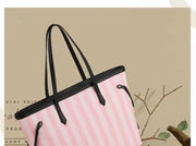 Pink Striped Tote Bag Women's Large Capacity Fashion Shoulder Bag Travel Portable Shopping Bag Casual Canvas Bag Handbag