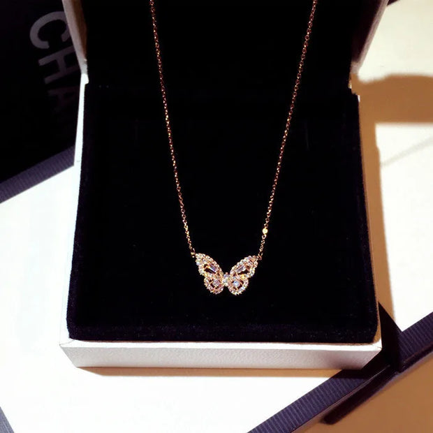 Ins Sweet 45CM Lenght 925 Sterling Silver Nimble Butterfly Pendant Link Chain Necklace for Women Small Crowd Design Bijoux