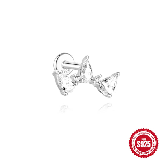 CANNER 1pc 925 Silver Horse Eye Stars Flower studs For Women 18K Gold Flat Head Threaded Puncture Ear Bone Ins Fine Jewelry