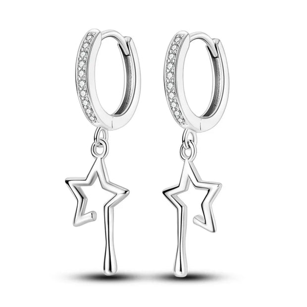 Geometry Hoop Earrings Original 925 Silver Star Moon Circle U-shape Earrings For Women Love Heart Fine Jewelry Wedding Gift