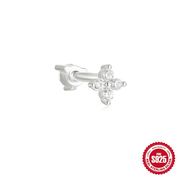 CANNER 1pc 925 Silver Horse Eye Stars Flower studs For Women 18K Gold Flat Head Threaded Puncture Ear Bone Ins Fine Jewelry