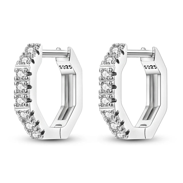 Geometry Hoop Earrings Original 925 Silver Star Moon Circle U-shape Earrings For Women Love Heart Fine Jewelry Wedding Gift