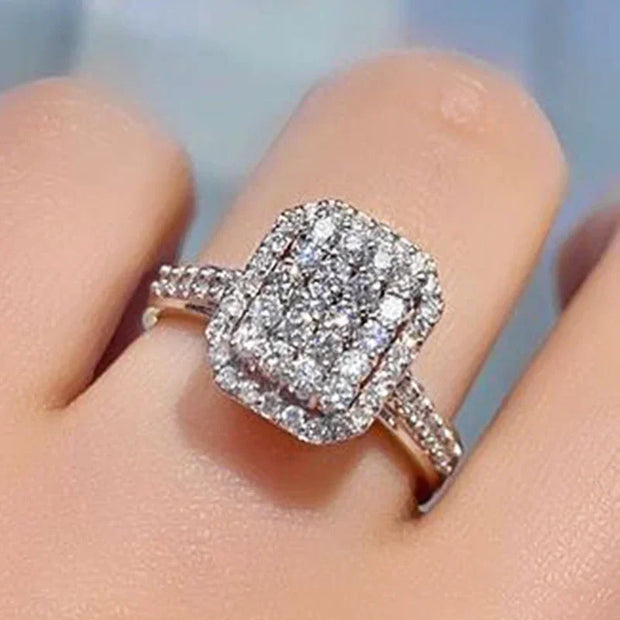 Ne'w Bling  Wedding Ring  Stylish Square Shaped Design Proposal Engagement Lover  Gift  Jewelry