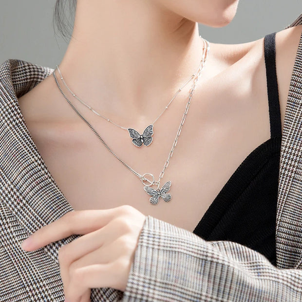 Real 925 Sterling Silver Retro Flying Butterfly Pendant Necklace for Women 2 Style Pendant Fine Jewelry 2020 Design