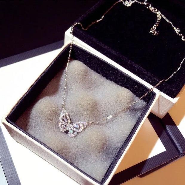 Ins Sweet 45CM Lenght 925 Sterling Silver Nimble Butterfly Pendant Link Chain Necklace for Women Small Crowd Design Bijoux