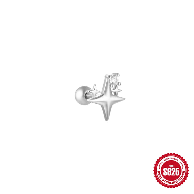 CANNER 1pc 925 Silver Horse Eye Stars Flower studs For Women 18K Gold Flat Head Threaded Puncture Ear Bone Ins Fine Jewelry