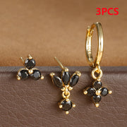 3PCS Stainless Steel Multicolor Crystal Hoop Earrings Set For Women Zircon 18K Gold Plated Huggie Pendant Piercing Jewelry