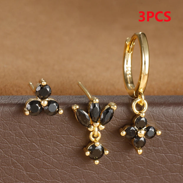 3PCS Stainless Steel Multicolor Crystal Hoop Earrings Set For Women Zircon 18K Gold Plated Huggie Pendant Piercing Jewelry
