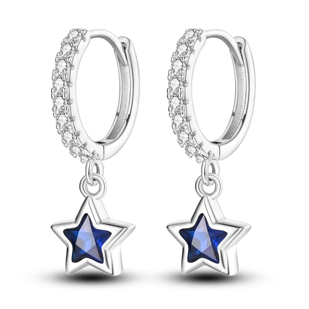 Geometry Hoop Earrings Original 925 Silver Star Moon Circle U-shape Earrings For Women Love Heart Fine Jewelry Wedding Gift