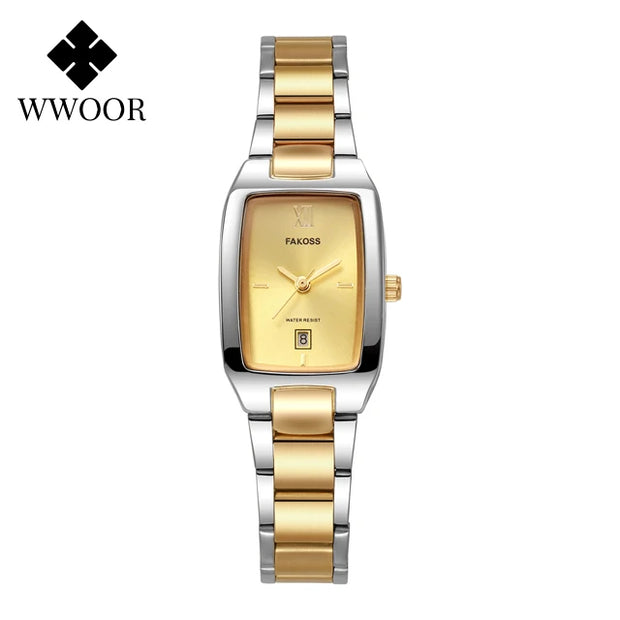 WWOOR Elegant Women's Watch Fashion Stainless Steel Waterproof Ladies Quartz Wristwatch Luxury Bracelet Watches Date Reloj mujer