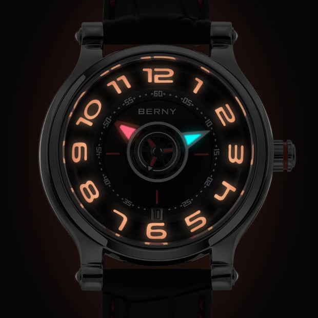 BERNY Men's Mechanical Watch Sapphire Miyota 8215 Multifunction Super Luminous Watch Compass Tire Dial Cool Play Men Wristwatch