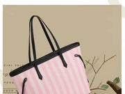 Pink Striped Tote Bag Women's Large Capacity Fashion Shoulder Bag Travel Portable Shopping Bag Casual Canvas Bag Handbag