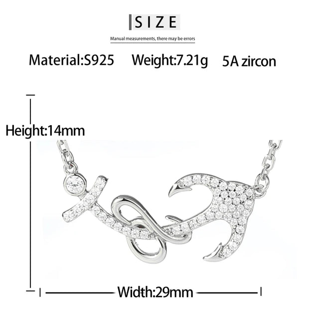THUE High Quality Unisex 925 Silver Anchor Necklace For Men Women Hip Hop Jewelry Gifts