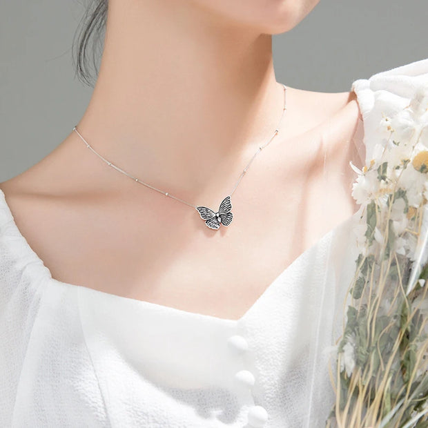Real 925 Sterling Silver Retro Flying Butterfly Pendant Necklace for Women 2 Style Pendant Fine Jewelry 2020 Design