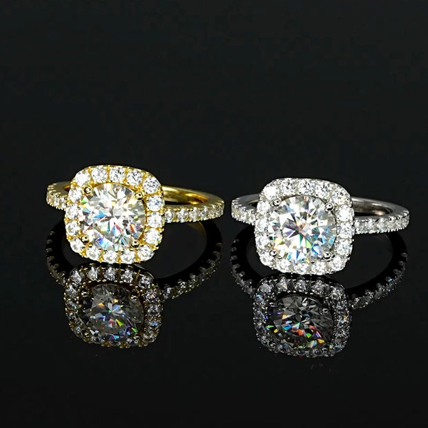 2CT D Color Moissanite Ring s925 Sterling Silver Brilliant Diamond Halo Engagement Rings for Women Fine Jewelry Gifts