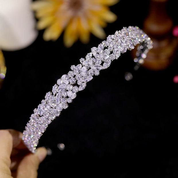 Luxury CZ Headbands Silver Color Bridal Crowns Elegant Headwear Wedding Hair Accessories Party Jewelry Bridesmaid Gift