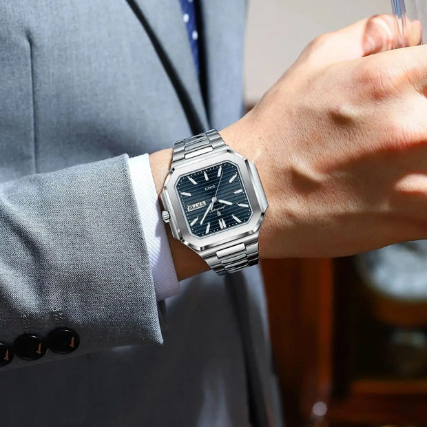 POEDAGAR Luxury Square Fashion Man Wristwatch Waterproof Luminous Date Week Quartz Men's Watches Stainless Steel Men Watch Reloj