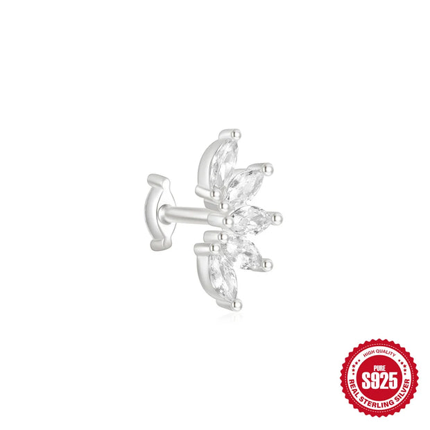 CANNER 1pc 925 Silver Horse Eye Stars Flower studs For Women 18K Gold Flat Head Threaded Puncture Ear Bone Ins Fine Jewelry