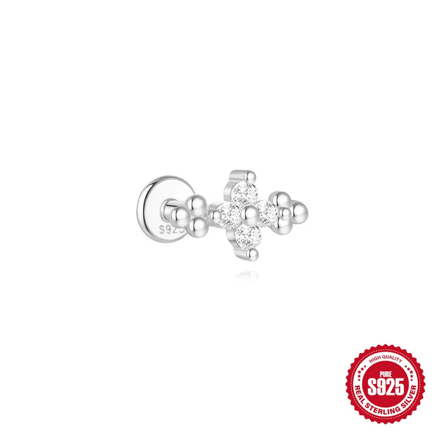 CANNER 1pc 925 Silver Horse Eye Stars Flower studs For Women 18K Gold Flat Head Threaded Puncture Ear Bone Ins Fine Jewelry