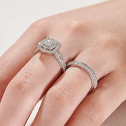 Newshe 2Pcs Wedding Rings for Women Solid 925 Sterling Silver Engagement Ring Bridal Set 1.6Ct Halo Round Cut AAAAA Zircon