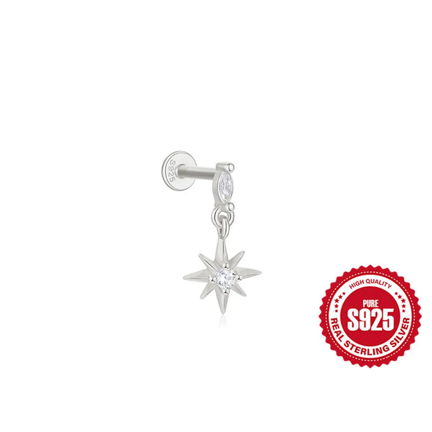 CANNER 1pc 925 Silver Horse Eye Stars Flower studs For Women 18K Gold Flat Head Threaded Puncture Ear Bone Ins Fine Jewelry