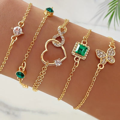Vintage-Inspired Bracelet Set with Sparkling Rhinestones - Infinity & Geometric Designs, Perfect for Casual Attire or Gifti